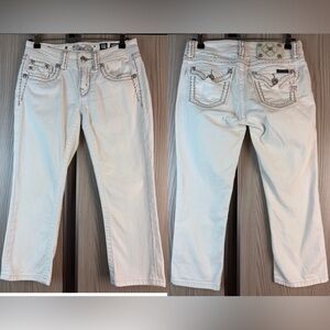 Miss Me ‘Cuffed Capri’ Jeans ~ in White w/ Rhinestone